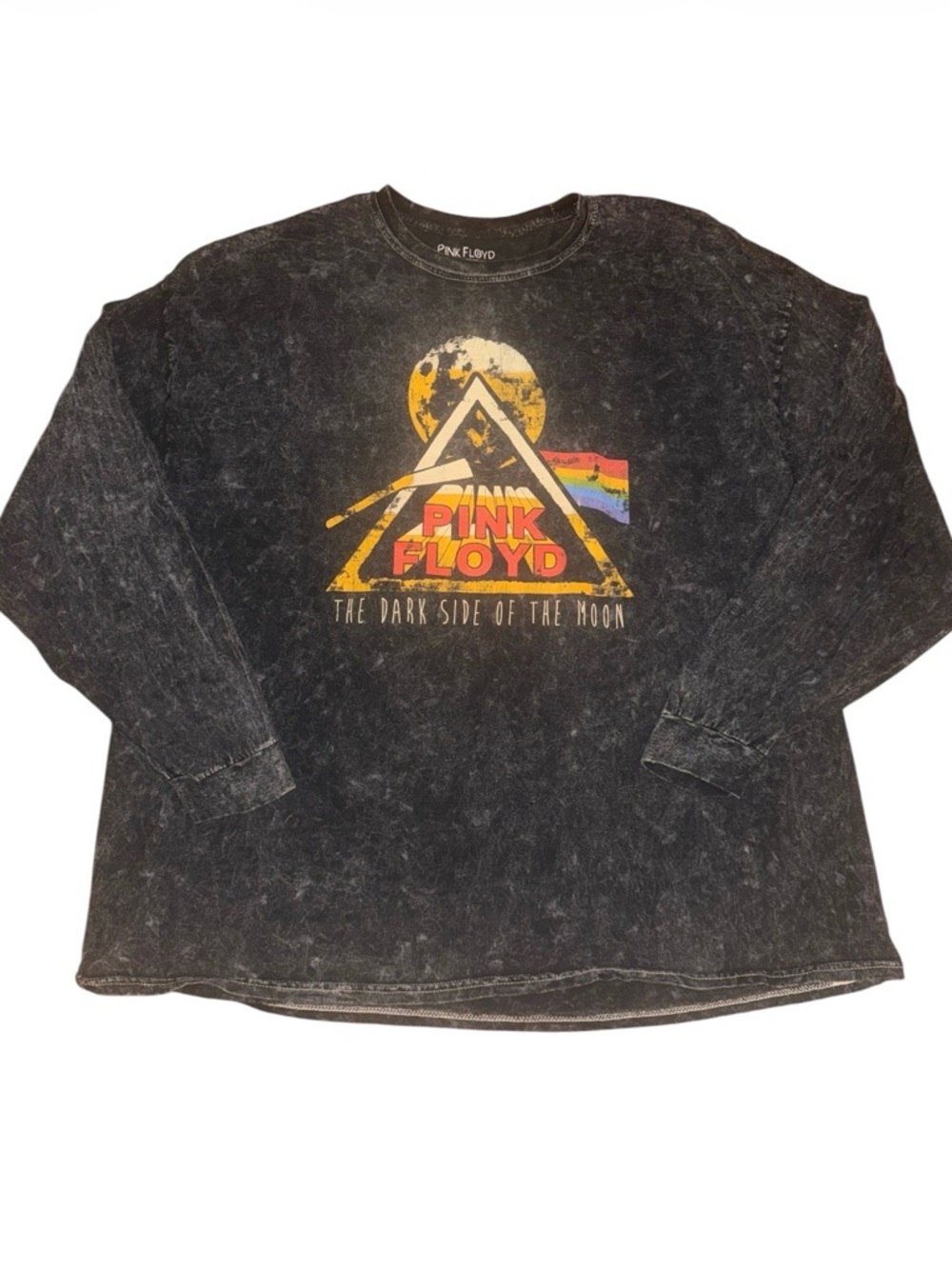Pink Floyd Black Long Sleeve Tee with Rainbow Prism Graphic Rock band vintage